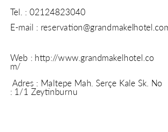 Grand Makel Hotel Topkap iletiim bilgileri